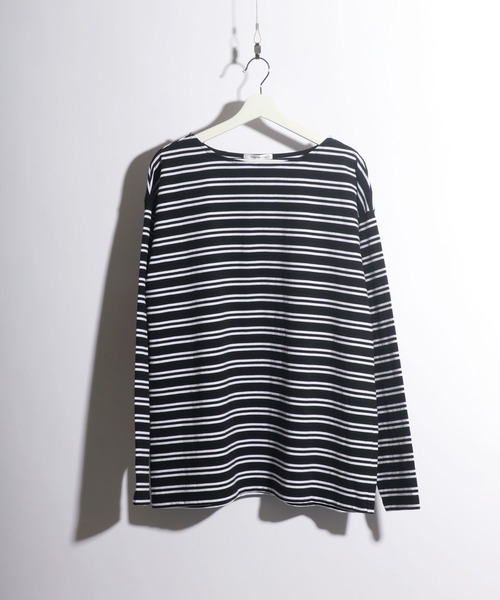 Salong hameu(サロン ハミュー)の「ヘビーウェイト ボートネックボーダーロンT(Tシャツ/カットソー・メンズ・ホワイト系その他/グリーン系その他/ベージュ系その他/ブラック系その他・M/L)」の3枚目の写真