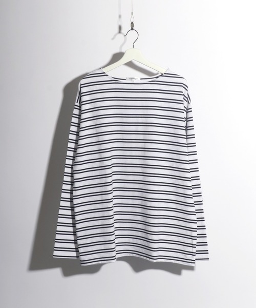 Salong hameu(サロン ハミュー)の「ヘビーウェイト ボートネックボーダーロンT(Tシャツ/カットソー・メンズ・ホワイト系その他/グリーン系その他/ベージュ系その他/ブラック系その他・M/L)」の5枚目の写真