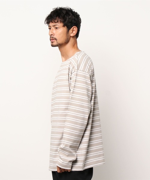 Salong hameu(サロン ハミュー)の「ヘビーウェイト ボートネックボーダーロンT(Tシャツ/カットソー・メンズ・ホワイト系その他/グリーン系その他/ベージュ系その他/ブラック系その他・M/L)」の12枚目の写真