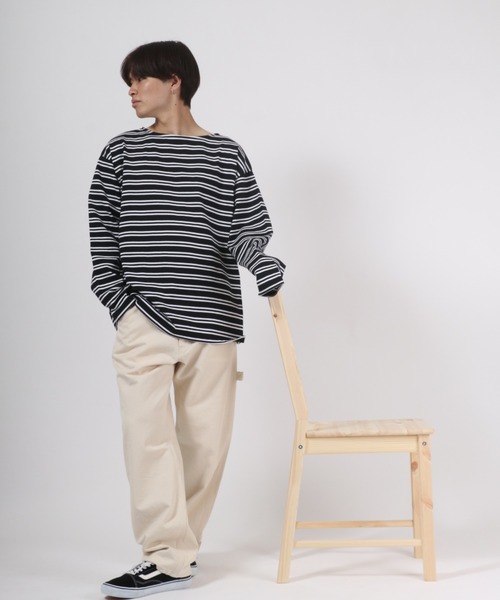 Salong hameu(サロン ハミュー)の「ヘビーウェイト ボートネックボーダーロンT(Tシャツ/カットソー・メンズ・ホワイト系その他/グリーン系その他/ベージュ系その他/ブラック系その他・M/L)」の14枚目の写真