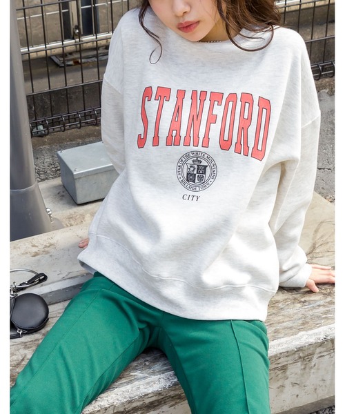 SpRay(スプレイ)の「裏起毛カレッジスウェット(スウェット・レディース・ネイビー/オフホワイト/ブルー/グリーン/オートミール・FREE)」の3枚目の写真