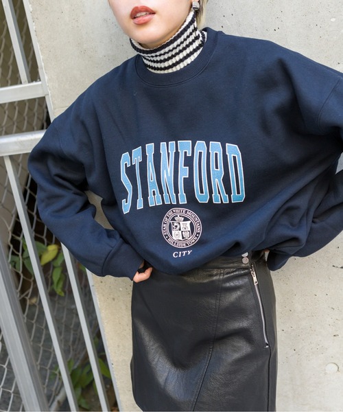 SpRay(スプレイ)の「裏起毛カレッジスウェット(スウェット・レディース・ネイビー/オフホワイト/ブルー/グリーン/オートミール・FREE)」の4枚目の写真