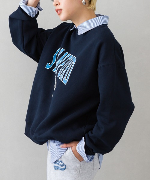 SpRay(スプレイ)の「裏起毛カレッジスウェット(スウェット・レディース・ネイビー/オフホワイト/ブルー/グリーン/オートミール・FREE)」の8枚目の写真