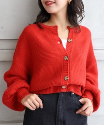 moment+ | 【2021A/W New Arrival】5G ガーター編みクルーネックショートニットカーデ(カーディガン/ボレロ)