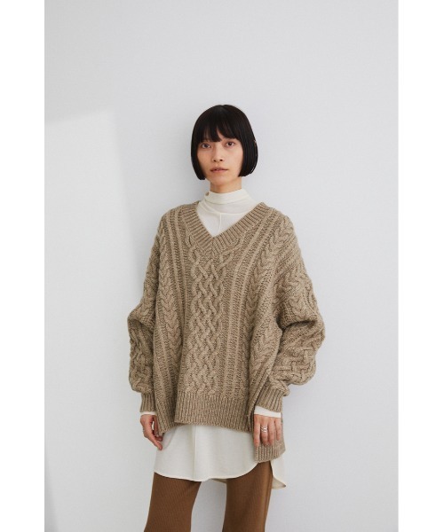 STYLEMIXER（スタイルミキサー）の「サイドスリットケーブルニット（ニット/セーター・レディース・イエロー系その他/チャコールグレー/ベージュ・FREE）」の15枚目の写真