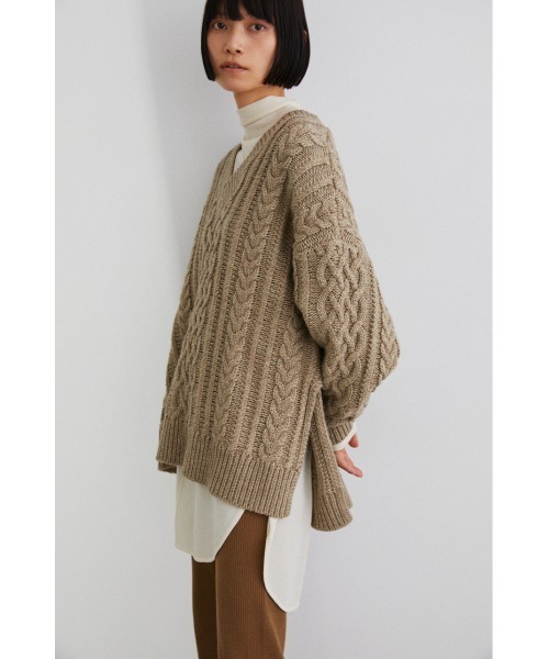STYLEMIXER（スタイルミキサー）の「サイドスリットケーブルニット（ニット/セーター・レディース・イエロー系その他/チャコールグレー/ベージュ・FREE）」の5枚目の写真