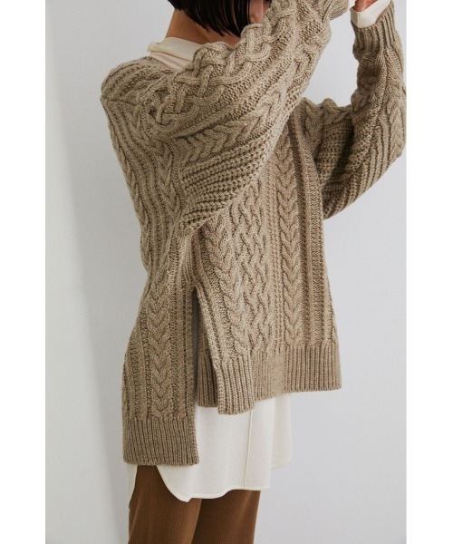 STYLEMIXER（スタイルミキサー）の「サイドスリットケーブルニット（ニット/セーター・レディース・イエロー系その他/チャコールグレー/ベージュ・FREE）」の22枚目の写真