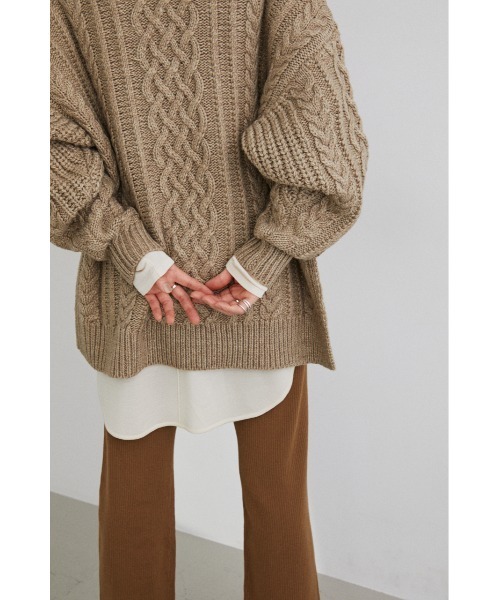 STYLEMIXER（スタイルミキサー）の「サイドスリットケーブルニット（ニット/セーター・レディース・イエロー系その他/チャコールグレー/ベージュ・FREE）」の19枚目の写真