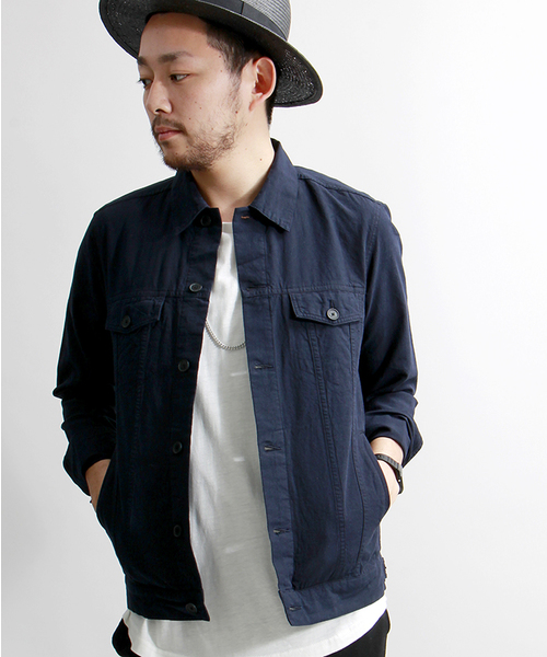 WEGO（ウィゴー）の「WEGO/フレンチリネン混Gジャン（デニムジャケット・メンズ・ホワイト/ブルー/ネイビー・MEDIUM/LARGE）」の3枚目の写真