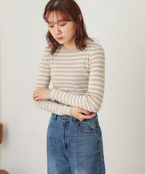 SENSE OF PLACE by URBAN RESEARCH（センスオブプレイスバイアーバンリサーチ）の「クルーネックリブコンパクトセーター（ニット/セーター・レディース・ブラック/ライトピンク/ミント/ホワイト系その他/ベージュ系その他/ライトベージュ・ONE）」の3枚目の写真