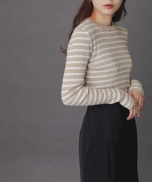 SENSE OF PLACE by URBAN RESEARCH（センスオブプレイスバイアーバンリサーチ）の「クルーネックリブコンパクトセーター（ニット/セーター・レディース・ブラック/ライトピンク/ミント/ホワイト系その他/ベージュ系その他/ライトベージュ・ONE）」の7枚目の写真