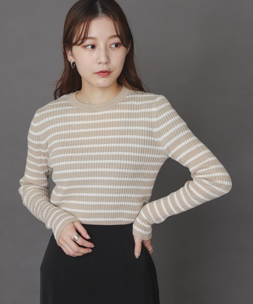 SENSE OF PLACE by URBAN RESEARCH（センスオブプレイスバイアーバンリサーチ）の「クルーネックリブコンパクトセーター（ニット/セーター・レディース・ブラック/ライトピンク/ミント/ホワイト系その他/ベージュ系その他/ライトベージュ・ONE）」の8枚目の写真