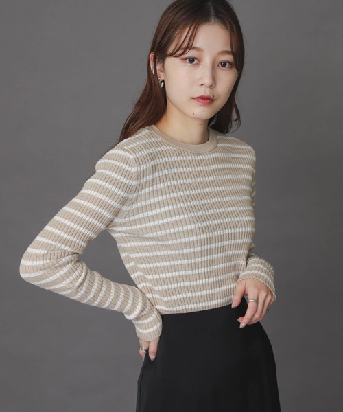 SENSE OF PLACE by URBAN RESEARCH（センスオブプレイスバイアーバンリサーチ）の「クルーネックリブコンパクトセーター（ニット/セーター・レディース・ブラック/ライトピンク/ミント/ホワイト系その他/ベージュ系その他/ライトベージュ・ONE）」の9枚目の写真