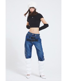 CRANK | A'GEM/9 × .kom『CRANK/クランク』LETTERING WIDE JEANS/レタリング ワイドデニムパンツ(デニムパンツ)