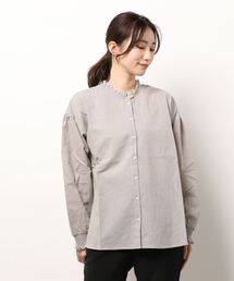 シャーリングレース前後着ブラウス