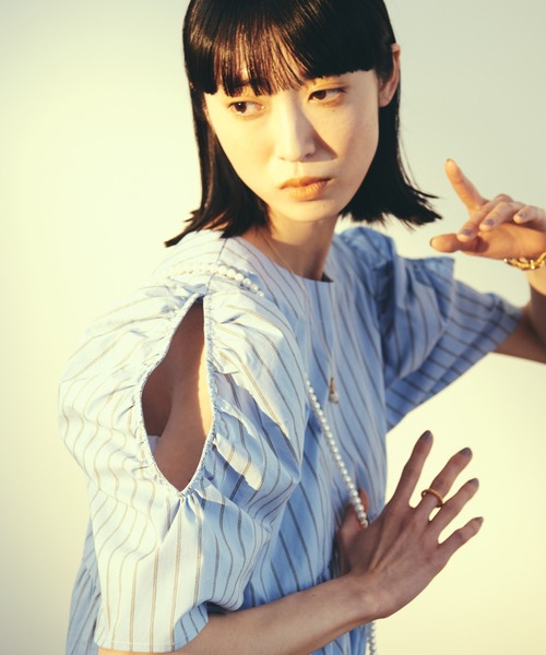 LAYMEE（レイミー）の「Stripe gather OP / ストライプギャザーワンピース（ワンピース・レディース・グリーン/ブルー/ラベンダー・FREE）」の22枚目の写真