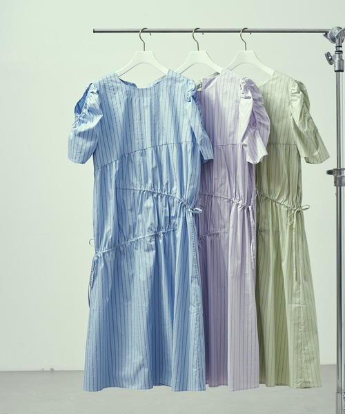 LAYMEE（レイミー）の「Stripe gather OP / ストライプギャザーワンピース（ワンピース・レディース・グリーン/ブルー/ラベンダー・FREE）」の20枚目の写真