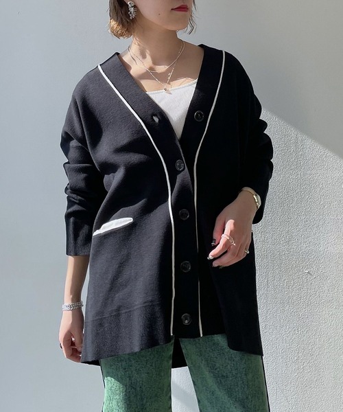 PAGEBOY（ページボーイ）の「アソートVネックBIGカーディガン（カーディガン/ボレロ・レディース・グリーン/ホワイト系その他/ブラック/オフホワイト・FREE）」の4枚目の写真