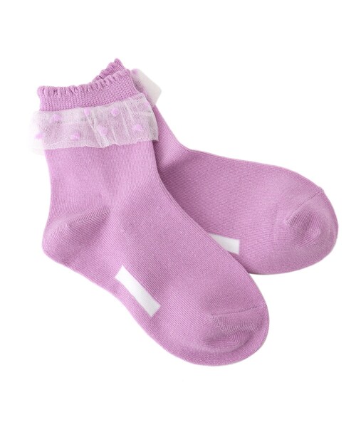 SHOO・LA・RUE（シューラルー）の「◆フリルドットショートソックス（ソックス/靴下・キッズ・ネイビー/アイボリー/ライトパープル/ピンク系・56/59/53）」の3枚目の写真