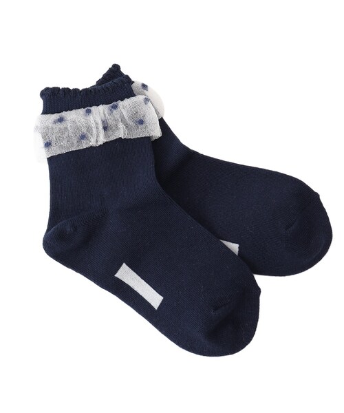 SHOO・LA・RUE（シューラルー）の「◆フリルドットショートソックス（ソックス/靴下・キッズ・ネイビー/アイボリー/ライトパープル/ピンク系・56/59/53）」の5枚目の写真