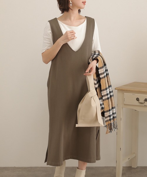 裏起毛Vネックカットワンピース（ワンピース）｜ElegChic（エレグシック）