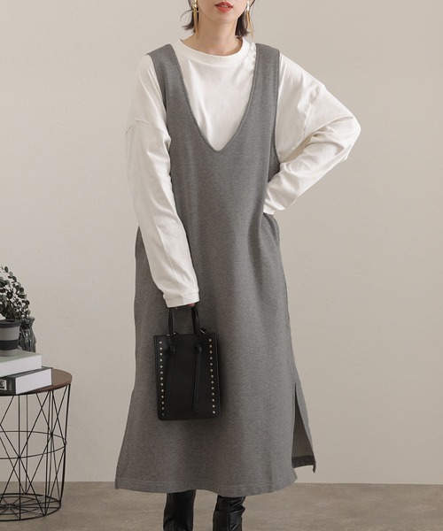 ElegChic(エレグシック)の「裏起毛Vネックカットワンピース(ワンピース・レディース・ライトカーキ/杢グレー/ブラック・L/4L/XXL)」の8枚目の写真