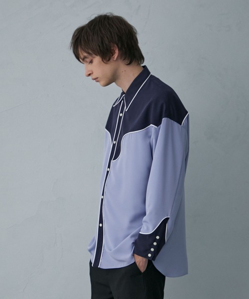 PUBLIC TOKYO（パブリックトウキョウ）の「サテンウエスタンシャツ（シャツ/ブラウス・メンズ・ホワイト/ネイビー/サックスブルー・1/2）」の10枚目の写真