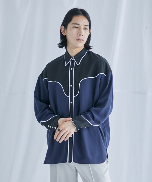 PUBLIC TOKYO（パブリックトウキョウ）の「サテンウエスタンシャツ（シャツ/ブラウス・メンズ・ホワイト/ネイビー/サックスブルー・1/2）」の18枚目の写真