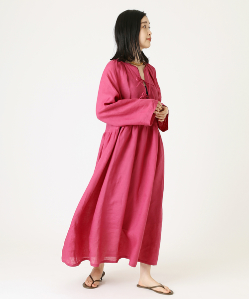 journal standard L'essage(ジャーナルスタンダードレサージュ)の「80Linenフロントリボンワンピース(ワンピース・レディース・ピンク/ブラック・FREE)」の1枚目の写真