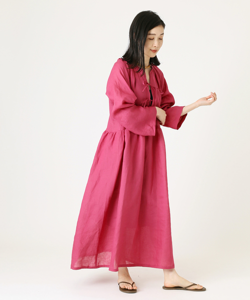 journal standard L'essage(ジャーナルスタンダードレサージュ)の「80Linenフロントリボンワンピース(ワンピース・レディース・ピンク/ブラック・FREE)」の3枚目の写真