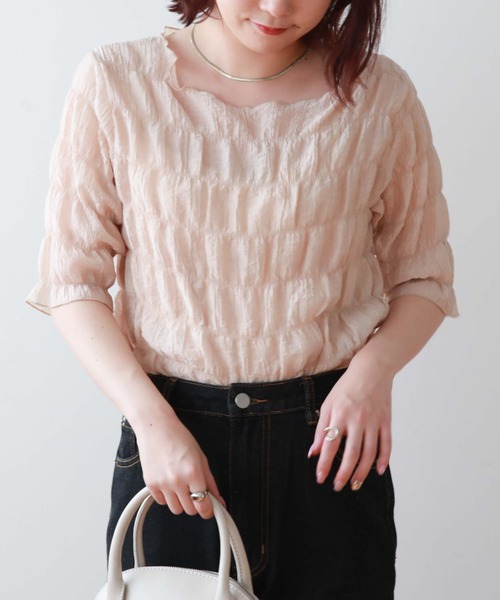 archives（アルシーヴ）の「シャーリング楊柳プルオーバー（Tシャツ/カットソー・レディース・ブラック/パープル/イエロー/アイボリー/ピンク/グリーン/オフホワイト/ベージュ・MEDIUM）」の5枚目の写真