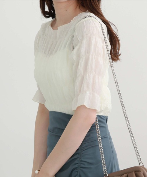 archives（アルシーヴ）の「シャーリング楊柳プルオーバー（Tシャツ/カットソー・レディース・ブラック/パープル/イエロー/アイボリー/ピンク/グリーン/オフホワイト/ベージュ・MEDIUM）」の2枚目の写真