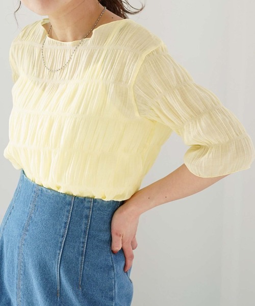 archives（アルシーヴ）の「シャーリング楊柳プルオーバー（Tシャツ/カットソー・レディース・ブラック/パープル/イエロー/アイボリー/ピンク/グリーン/オフホワイト/ベージュ・MEDIUM）」の7枚目の写真