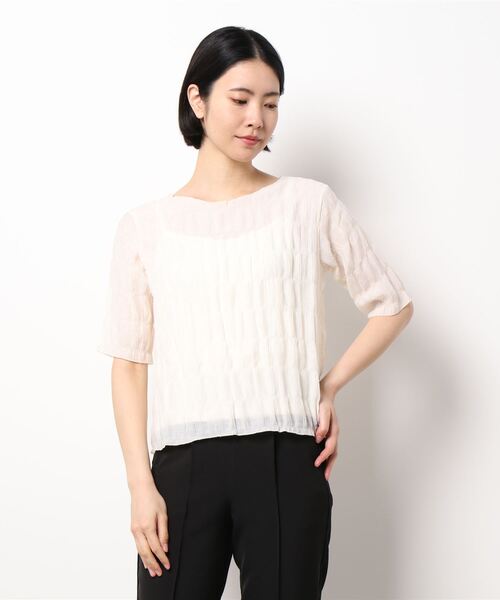 archives（アルシーヴ）の「シャーリング楊柳プルオーバー（Tシャツ/カットソー・レディース・ブラック/パープル/イエロー/アイボリー/ピンク/グリーン/オフホワイト/ベージュ・MEDIUM）」の3枚目の写真