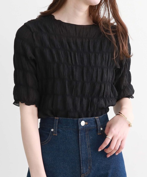 archives（アルシーヴ）の「シャーリング楊柳プルオーバー（Tシャツ/カットソー・レディース・ブラック/パープル/イエロー/アイボリー/ピンク/グリーン/オフホワイト/ベージュ・MEDIUM）」の4枚目の写真