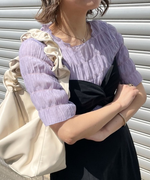 archives（アルシーヴ）の「シャーリング楊柳プルオーバー（Tシャツ/カットソー・レディース・ブラック/パープル/イエロー/アイボリー/ピンク/グリーン/オフホワイト/ベージュ・MEDIUM）」の18枚目の写真