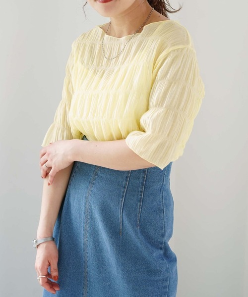 archives（アルシーヴ）の「シャーリング楊柳プルオーバー（Tシャツ/カットソー・レディース・ブラック/パープル/イエロー/アイボリー/ピンク/グリーン/オフホワイト/ベージュ・MEDIUM）」の9枚目の写真