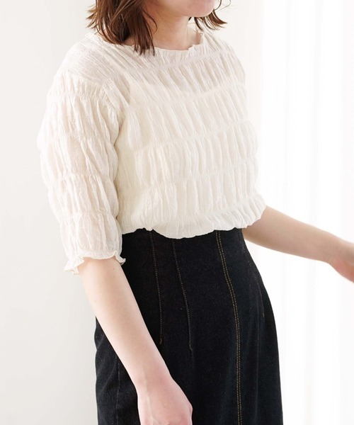 archives（アルシーヴ）の「シャーリング楊柳プルオーバー（Tシャツ/カットソー・レディース・ブラック/パープル/イエロー/アイボリー/ピンク/グリーン/オフホワイト/ベージュ・MEDIUM）」の13枚目の写真