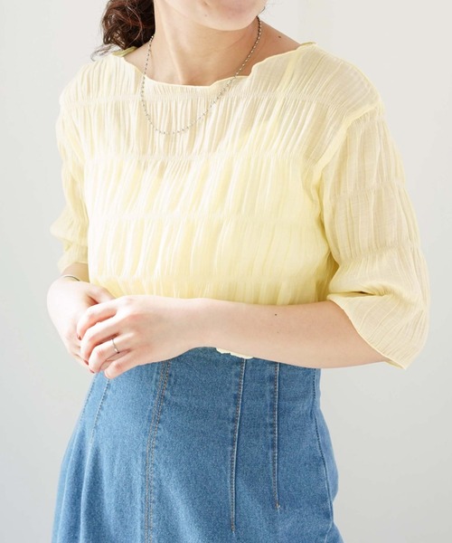 archives（アルシーヴ）の「シャーリング楊柳プルオーバー（Tシャツ/カットソー・レディース・ブラック/パープル/イエロー/アイボリー/ピンク/グリーン/オフホワイト/ベージュ・MEDIUM）」の10枚目の写真