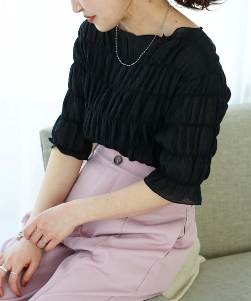 archives（アルシーヴ）の「シャーリング楊柳プルオーバー（Tシャツ/カットソー・レディース・ブラック/パープル/イエロー/アイボリー/ピンク/グリーン/オフホワイト/ベージュ・MEDIUM）」の22枚目の写真