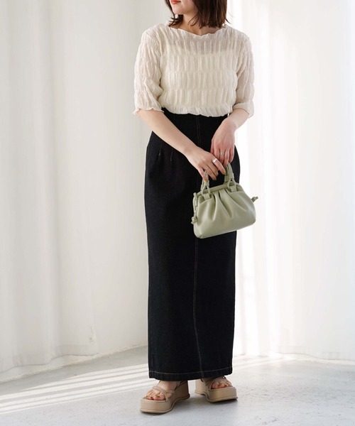 archives（アルシーヴ）の「シャーリング楊柳プルオーバー（Tシャツ/カットソー・レディース・ブラック/パープル/イエロー/アイボリー/ピンク/グリーン/オフホワイト/ベージュ・MEDIUM）」の14枚目の写真