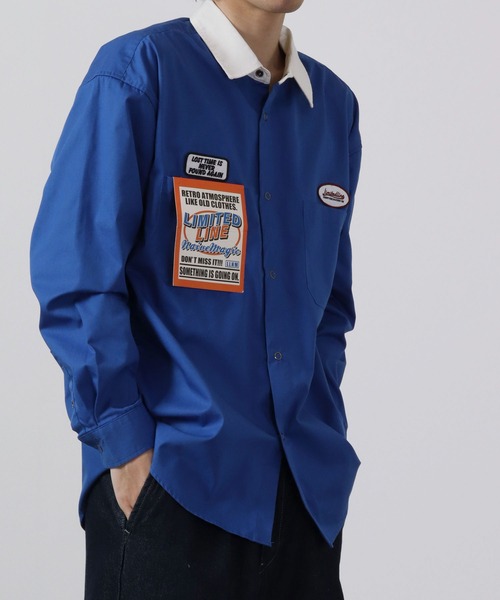 Limited Line Naive Magic（リミテッドラインナイーブマジック）の「レトロワッペン刺繍ルーズクレリックワークシャツ（シャツ/ブラウス・メンズ・アイボリー/ブルー/グリーン/オレンジ/チャコールグレー・M/L）」の4枚目の写真