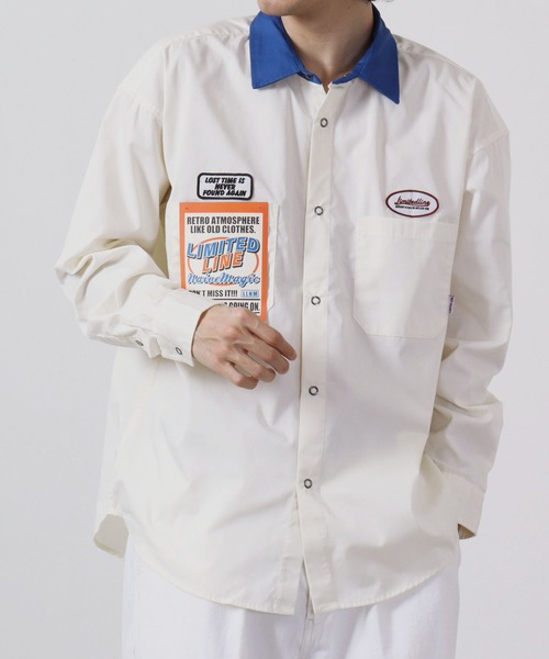 Limited Line Naive Magic（リミテッドラインナイーブマジック）の「レトロワッペン刺繍ルーズクレリックワークシャツ（シャツ/ブラウス・メンズ・アイボリー/ブルー/グリーン/オレンジ/チャコールグレー・M/L）」の11枚目の写真