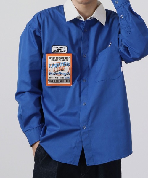 Limited Line Naive Magic（リミテッドラインナイーブマジック）の「レトロワッペン刺繍ルーズクレリックワークシャツ（シャツ/ブラウス・メンズ・アイボリー/ブルー/グリーン/オレンジ/チャコールグレー・M/L）」の22枚目の写真