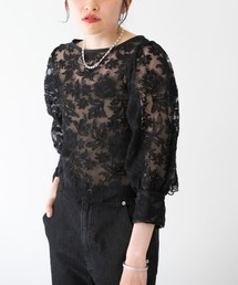 KBF | オーガンジーフラワークロップドブラウス(シャツ/ブラウス)