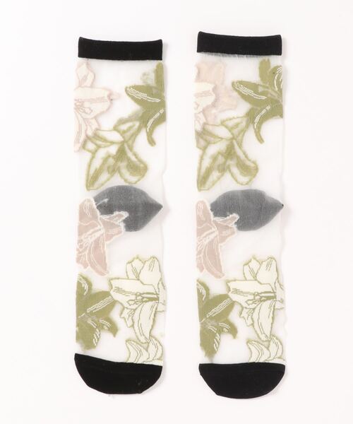 Fun & Daily(ファンアンドデイリー)の「F&D : フラワーデザインシースルーソックス(ソックス/靴下・レディース・ホワイト/ブラック/グリーン/ネイビー/ピンク・FREE)」の7枚目の写真