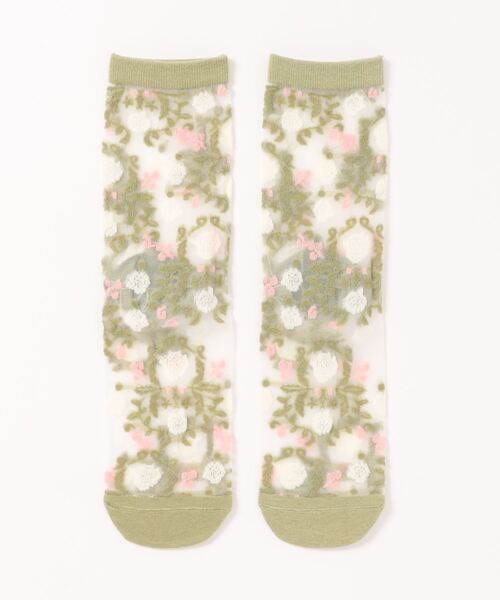 Fun & Daily(ファンアンドデイリー)の「F&D : フラワーデザインシースルーソックス(ソックス/靴下・レディース・ホワイト/ブラック/グリーン/ネイビー/ピンク・FREE)」の9枚目の写真