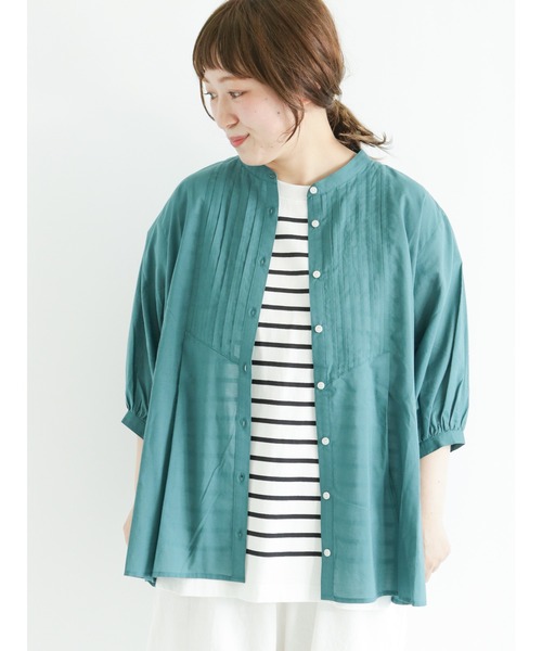 Samansa Mos2（サマンサ モスモス）の「ピンタックバンドカラーチュニック（シャツ/ブラウス・レディース・オフホワイト/イエロー/グリーン/チャコール/ブラック・ﾌﾘ-）」の4枚目の写真