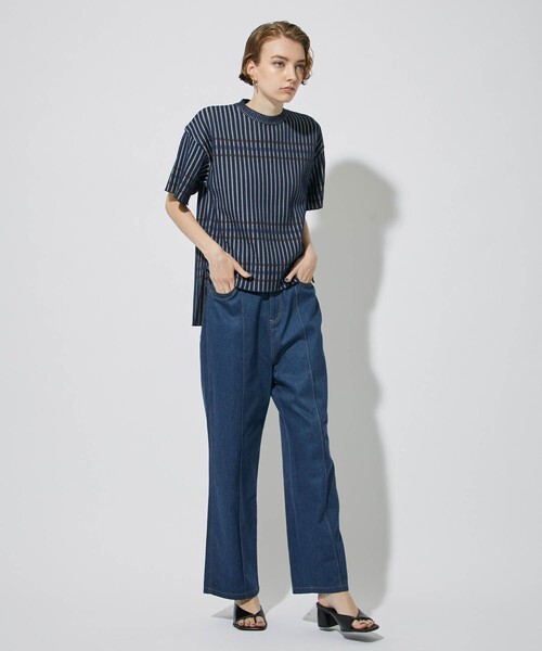 CITY TOKYO（シティトウキョウ）の「カラーラインリラックスニットトップス（ニット/セーター・レディース・ベージュ/ネイビー/グリーン・FREE）」の8枚目の写真