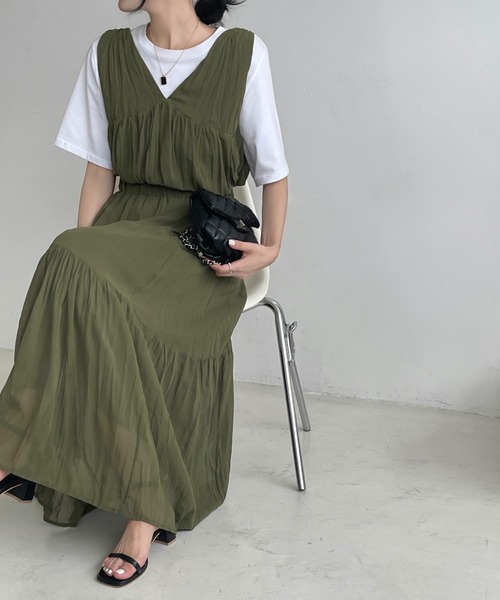 emi+(エミプラス)の「ワッシャーシアータンク+ロングフレアスカート セットアップ(ワンピース・レディース・ブラック/ベージュ/カーキ・M/L)」の19枚目の写真